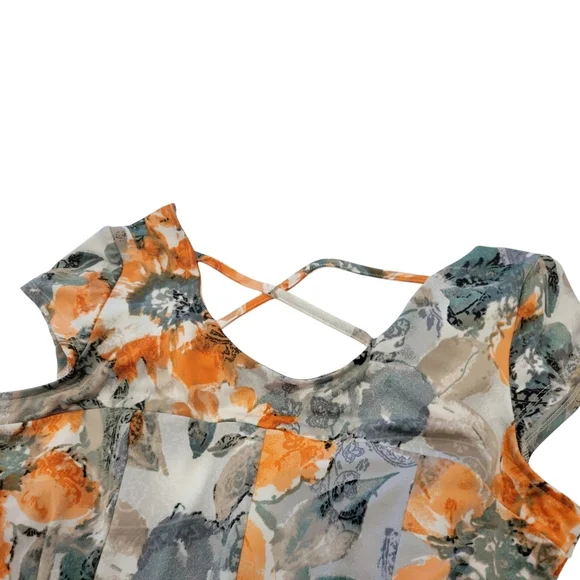 Marallis Canada Orange Floral Fashion Midi Dress With Matching Knit Cover Up  L - Picture 10 of 14